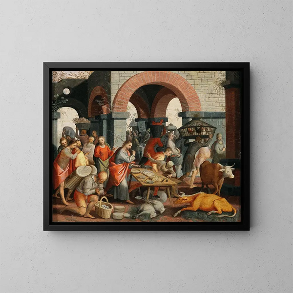 Der Christus treibend die Händler aus dem Tempel - Pieter Aertsen — gerahmtes Bild an der Wand