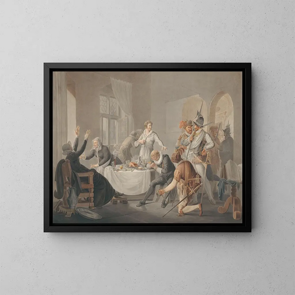 PD Hasselaer wird bekannt, als die Spanier seinen Bruder Claes Dirkz an seiner Stelle festnehmen wollen. - Pieter Bartholomeusz Barbiers — gerahmtes Bild an der Wand