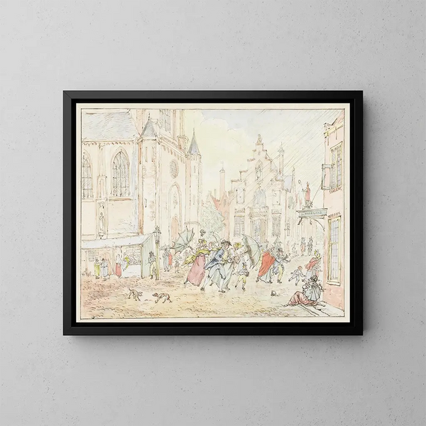 Voll mit Menschen im Regen - Pieter Bartholomeusz Barbiers — gerahmtes Bild an der Wand