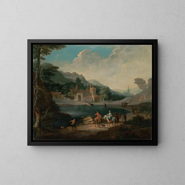 Ein elegantes Paar am Seeufer - Pieter Bout — gerahmtes Bild an der Wand