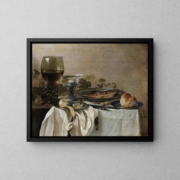 Stillleben mit einem Fisch - Pieter Claesz — gerahmtes Bild an der Wand