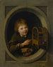 Junge am Fenster mit einem Vogelkäfig - Pieter Cornelisz van Slingelandt — Ansicht des Kunstwerks