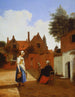Hof von Delft am Abend, eine Frau beim Spinnen - Pieter de Hooch — Ansicht des Kunstwerks