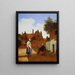 Hof von Delft am Abend, eine Frau beim Spinnen - Pieter de Hooch — gerahmtes Bild an der Wand