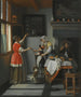 Innenraum-Gemälde mit einem Kind, das einen Papagei füttert - Pieter de Hooch — Ansicht des Kunstwerks