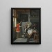 Innenraum-Gemälde mit einem Kind, das einen Papagei füttert - Pieter de Hooch — gerahmtes Bild an der Wand
