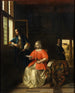 Innenraum-Gemälde mit einer jungen Frau, die einen Brief liest - Pieter de Hooch — Ansicht des Kunstwerks