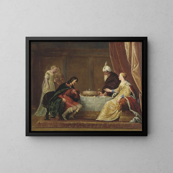 Esther, Assuérus und Haman - Pieter Fransz de Grebber — gerahmtes Bild an der Wand
