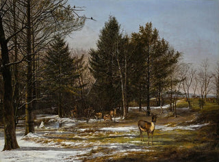 Pieter Gerardus van Os - A Wooded Winter Landscape With Deer.webp