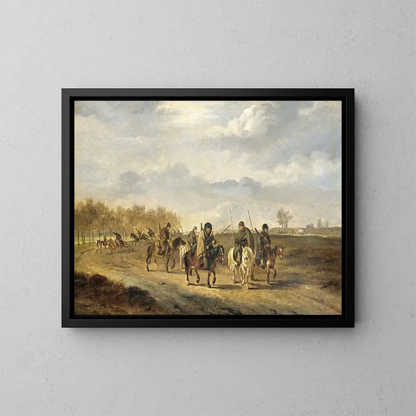 Cosaques auf einem Landweg bei Bergen, Nordholland, 1813 - Pieter Gerardus van Os — gerahmtes Bild an der Wand