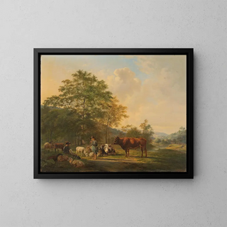 Pieter Gerardus van Os - Hilly Landscape with Shepherd Drover and Cattle.webp