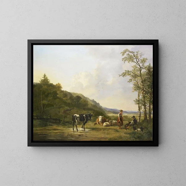 Landschaft mit Hirten und Vieh - Pieter Gerardus van Os — gerahmtes Bild an der Wand