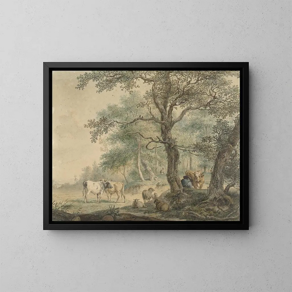 Landschaft mit zwei Hirten und Vieh - Pieter Gerardus van Os — gerahmtes Bild an der Wand
