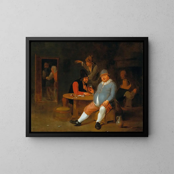 Ein Interieur einer Taverne mit Bauern - Pieter Harmensz Verelst — gerahmtes Bild an der Wand