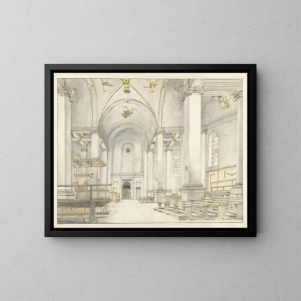 Ansicht des Kirchenschiffs der Nieuwe Kerk in Haarlem mit Blick nach Westen - Pieter Jansz Saenredam — gerahmtes Bild an der Wand