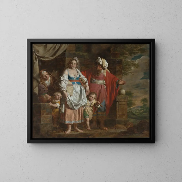 Abraham jagt Agar und Ismael - Pieter Jozef Verhaghen — gerahmtes Bild an der Wand