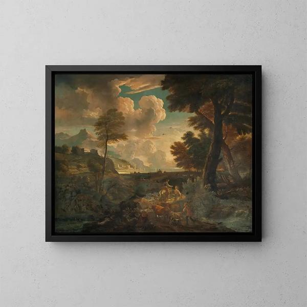Ein italienisch anmutende Landschaft mit Hirten - Pieter Mulier der Ältere — gerahmtes Bild an der Wand