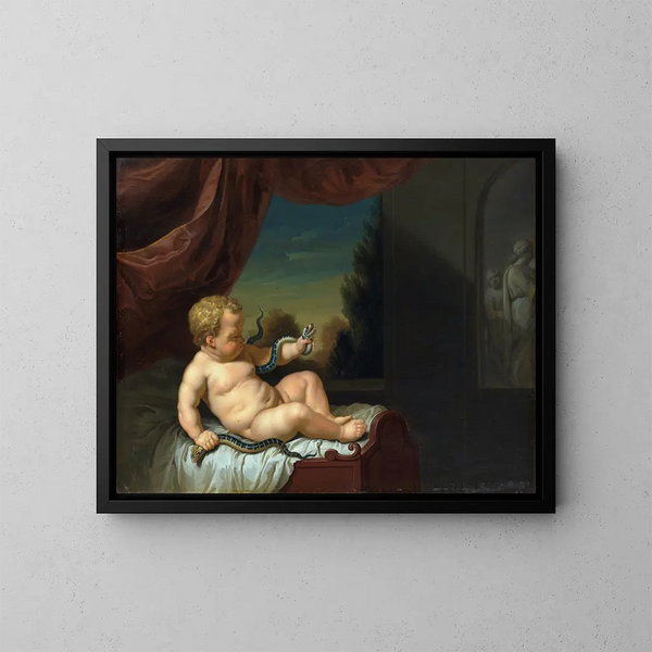 Hercule enfant avec un serpent - Pieter van der Werff — gerahmtes Bild an der Wand