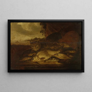 Pieter de Putter - Still Life Cat with Fish.webp