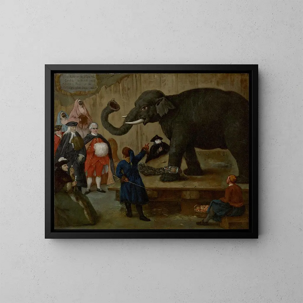 L'Exposition de l'Éléphant - Pietro Longhi — gerahmtes Bild an der Wand