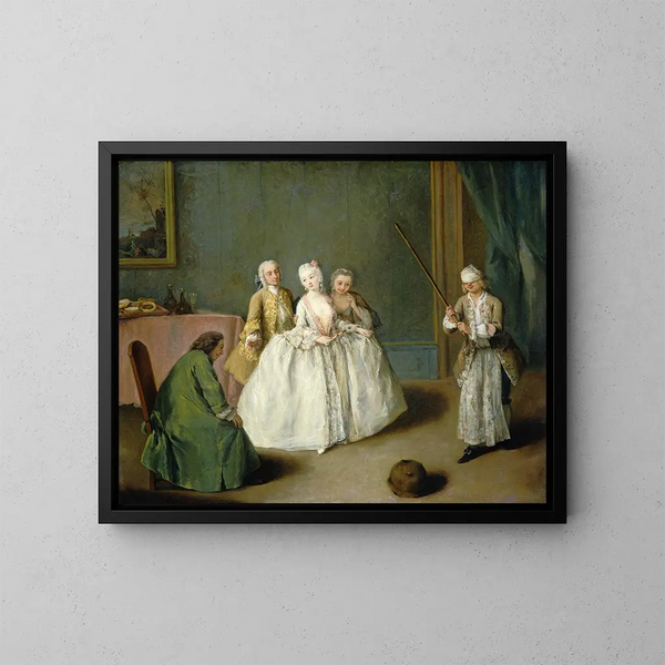 Das Spiel des Kochtopfes - Pietro Longhi — gerahmtes Bild an der Wand