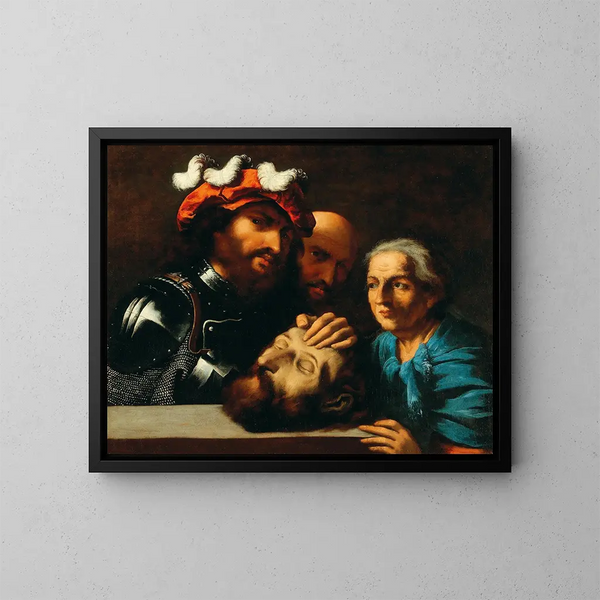 Hérode mit dem Kopf des heiligen Johannes Baptist - Pietro della Vecchia — gerahmtes Bild an der Wand