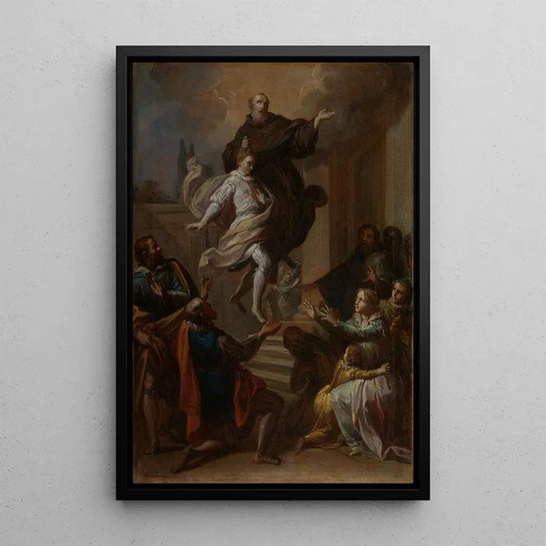 Ein Wunder des heiligen Joseph von Cupertino 1603-1663 - Placido Costanzi — gerahmtes Bild an der Wand