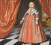 Portrait einer jungen Mädchen vor einem roten, drapierten Vorhang, eine Landschaft im Hintergrund - Niederländische Schule — Ansicht des Kunstwerks