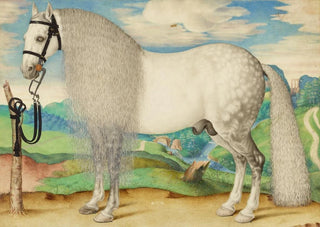 Prague School - A Dappled Gray Stallion Tethered in a Landscape.webp