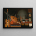 Stillleben Vanitas mit Musikinstrumenten, einem Globus und weiteren Gegenständen - R. Arnold — gerahmtes Bild an der Wand