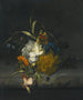 Naturstillleben mit Sorgen, einer Morgenpracht, einer Passionsblume und anderen passenden Blumen mit Insekten auf einer Steinkante - Rachel Ruysch — Ansicht des Kunstwerks