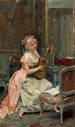 Frau mit einer Gitarre - Raimundo de Madrazo y Garreta — gerahmtes Bild an der Wand