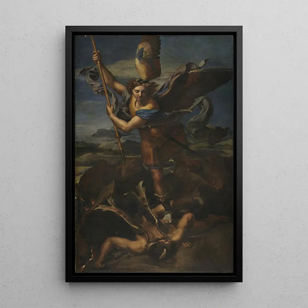 Saint Michel terrassant Satan - Raphaël — gerahmtes Bild an der Wand