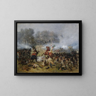 Kampf der Infanterie im Pulverdampf - Reinhold Braun — gerahmtes Bild an der Wand
