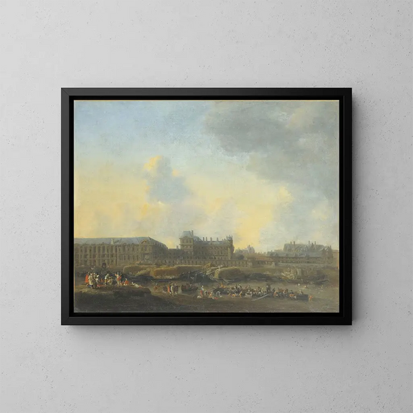 Le Louvre et l'Hôtel de Bourbon vus de la rive gauche - Reinier Nooms — gerahmtes Bild an der Wand