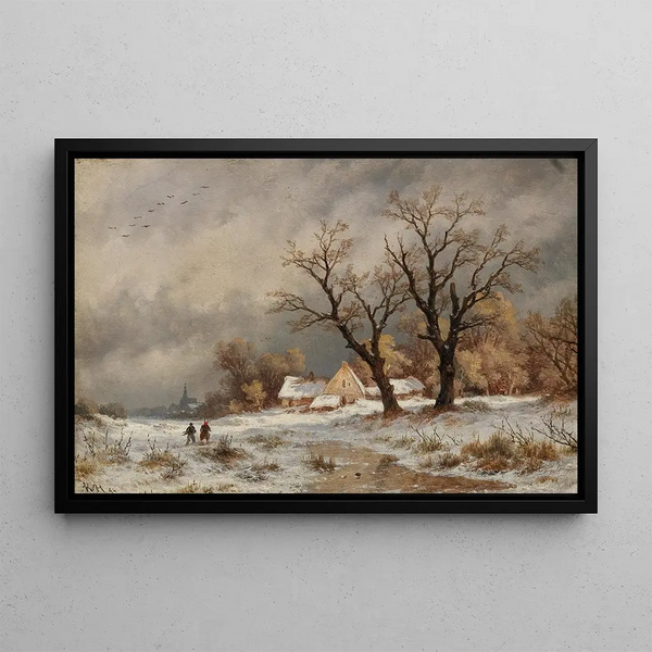 Remigius Adrianus van Haanen - A Winter Landscape with Wood Collectors before a Small Village.webp