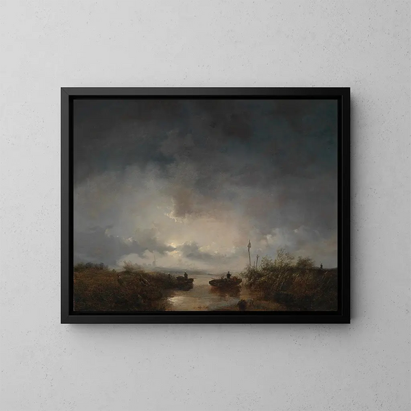 Fischer bei einer Mondnacht - Remigius Adrianus van Haanen — gerahmtes Bild an der Wand