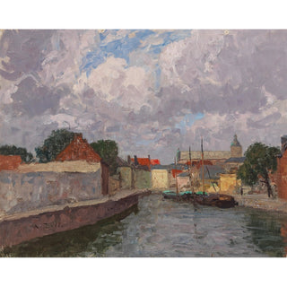 Reproduction A Canal with Boats Before a Town - Alfred Zoff