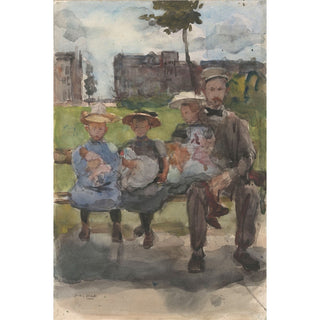 Reproduction A Man with Three Girls on a Bench in the Oosterpark in Amsterdam - Isaac Israëls