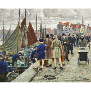 Reproduction Dames élégantes avec chapeaux cloche achetant du poisson - Paul Fischer