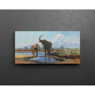 Reproduction Éléphants au point d'eau - Wilhelm Kuhnert