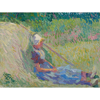 Reproduction Fille se reposant contre une meule de foin - Jan Toorop