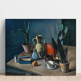 Reproduction Grande nature morte avec cruche et boîte à thé rouge - Alexander Kanoldt