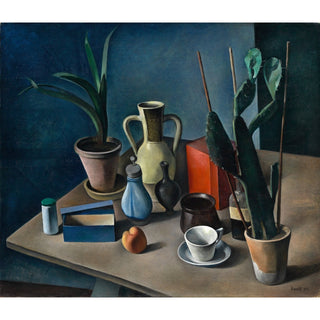 Reproduction Grande nature morte avec cruche et boîte à thé rouge - Alexander Kanoldt