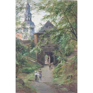 Reproduction Promeneurs sur le Mönchsberg avec vue sur l'église Müllner - Edward Theodore Compton