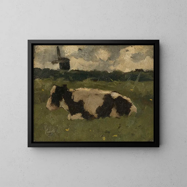 Kuh im Ruhezustand mit einer Mühle - Richard Nicolas Roland Holst — gerahmtes Bild an der Wand