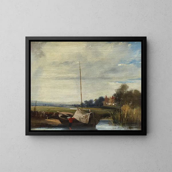 Eine Flusslandschaft in der Normandie - Richard Parkes Bonington — gerahmtes Bild an der Wand