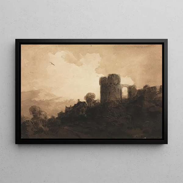Landschaft mit Burgruine - Richard Parkes Bonington — gerahmtes Bild an der Wand