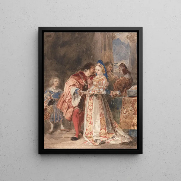 Portia und Bassanio - Richard Parkes Bonington — gerahmtes Bild an der Wand