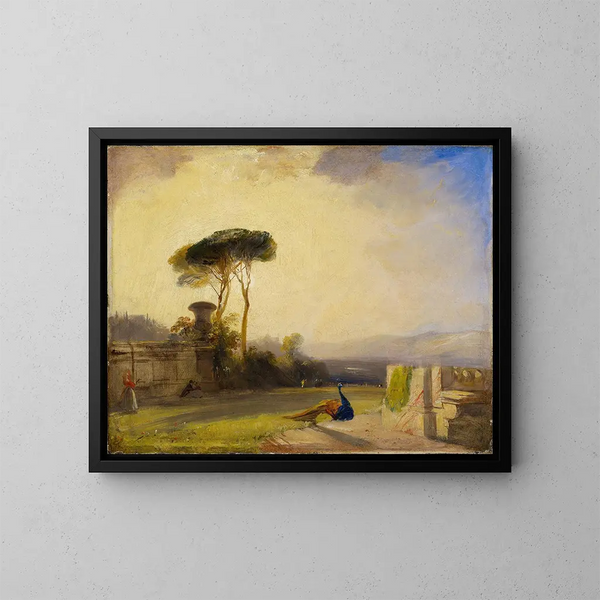 Ansicht der Gärten einer Villa in der Nähe von Florenz - Richard Parkes Bonington — gerahmtes Bild an der Wand